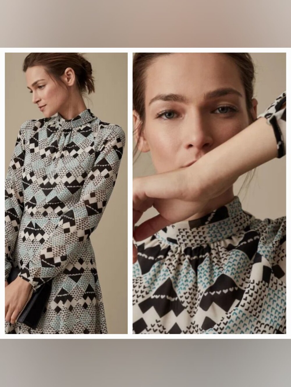 NWT REISS Ardelle Geo Printed Mini Dress Long Sleeves In Green/black 8